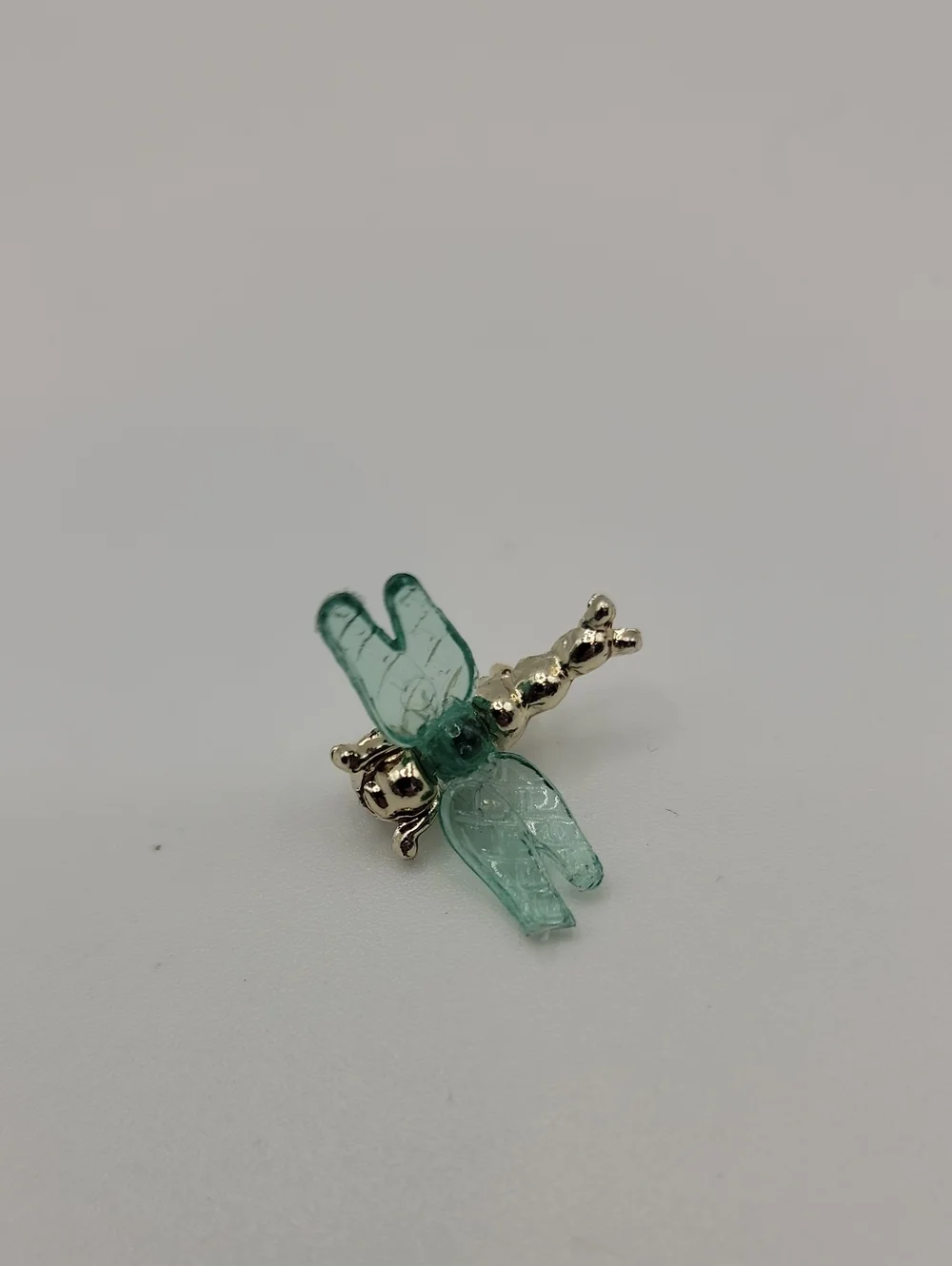 Dragonfly Pin Vintage Art Deco Glass Teal Green with Silvertone Pin